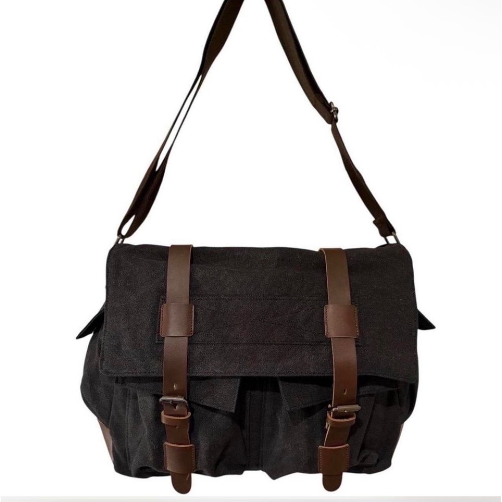 Vintage Style Large Capacity Laptop Crossbody / Shoulder Messenger Bag - Black